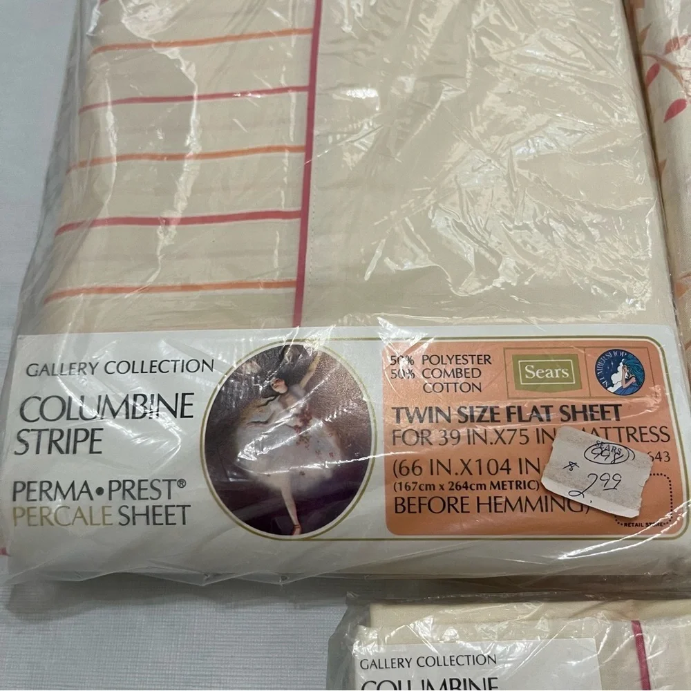 Vintage Twin Sheets Set Columbine Stripe Floral